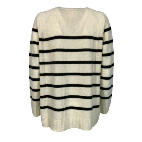 SEMICOUTURE woman sweater cream anthracite lines art Y1WG10 SEPHORA MADE IN ITALY