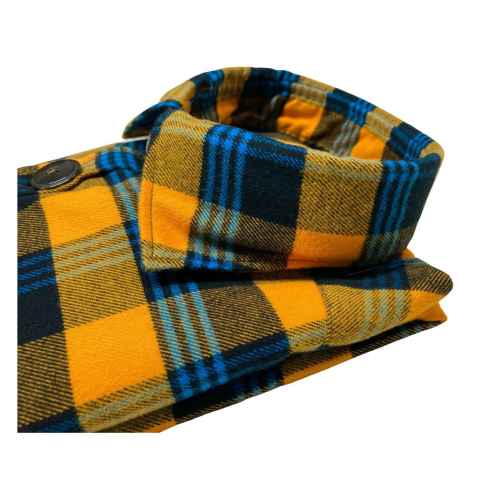 GMF 965 man flannel shirt with yellow / bluette square pocket mod SP 327 912341/02 100% cotton