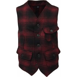 MANIFATTURA CECCARELLI Men's Vest Casentino cloth Red / Black Checks 7906-WD Miner Vest Made in Italy