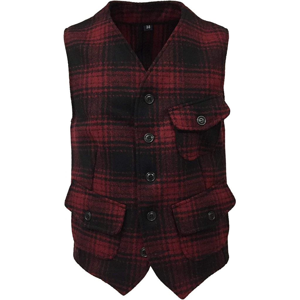 MANIFATTURA CECCARELLI Men's Vest Casentino cloth Red / Black Checks 7906-WD Miner Vest Made in Italy