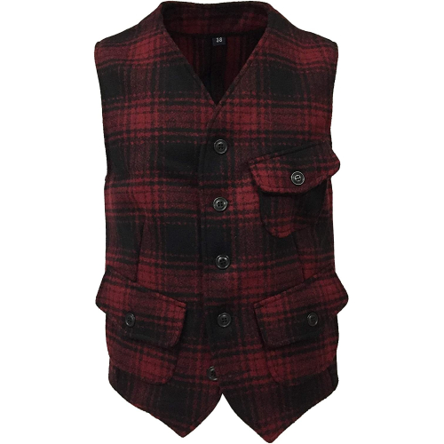MANIFATTURA CECCARELLI Men's Vest Casentino cloth Red / Black Checks 7906-WD Miner Vest Made in Italy