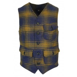 MANIFATTURA CECCARELLI Men's Vest Casentino cloth Navy/Tan Checks 7906-WD Miner Vest Made in Italy