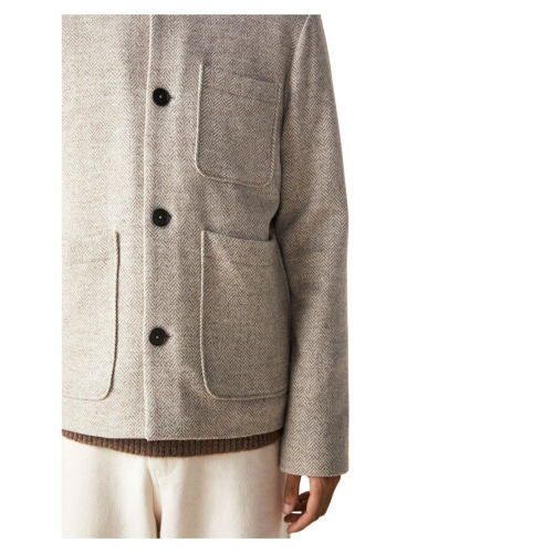 ELVINE man jacket in undyed Wool with beige chevron pattern art 330335 RHETT