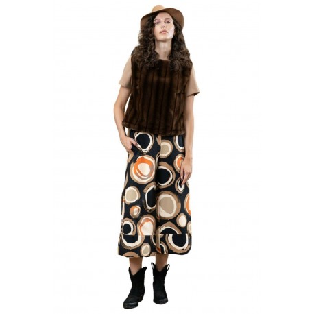TADASHI black / beige / orange patterned woman pants art TAI225126 100% polyester MADE IN ITALY