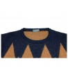 FERRANTE men's blue / leather / gray patterned crewneck sweater art 46U28105 MADE IN ITALY