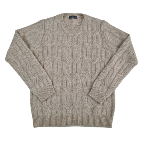 FERRANTE Ecru cable-knit crew neck sweater 46U25101 MADE IN ITALY