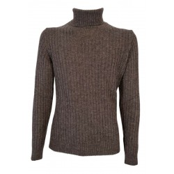 FERRANTE Brown turtleneck sweater with English rib 46U28802 MADE IN ITALY