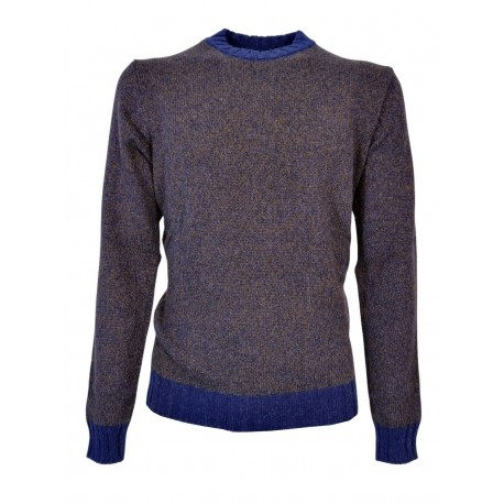 FERRANTE Men's crewneck sweater 46U36502 dark brown vanisè processing MADE IN ITALY
