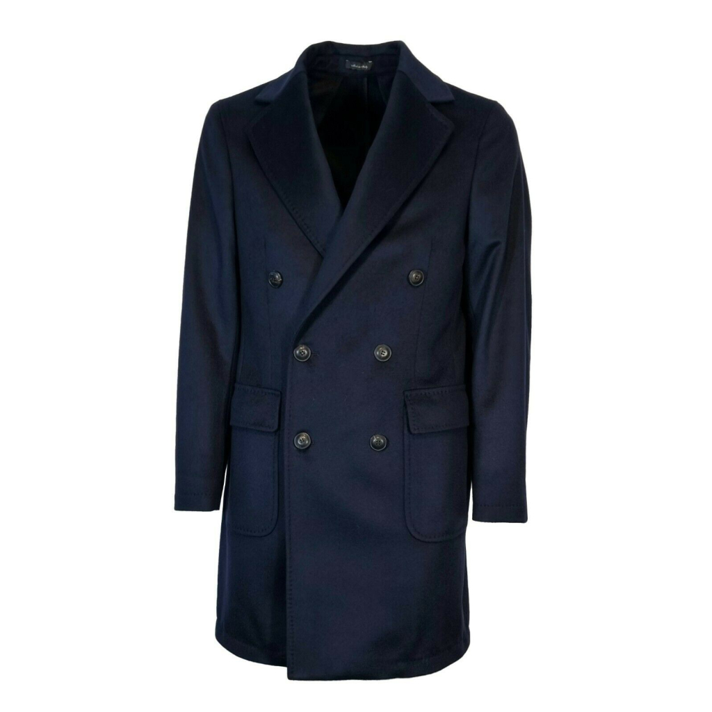 NATU' Cappotto UOMO doppio petto BLU 100% cachemire 211203NA2100 MADE IN ITALY