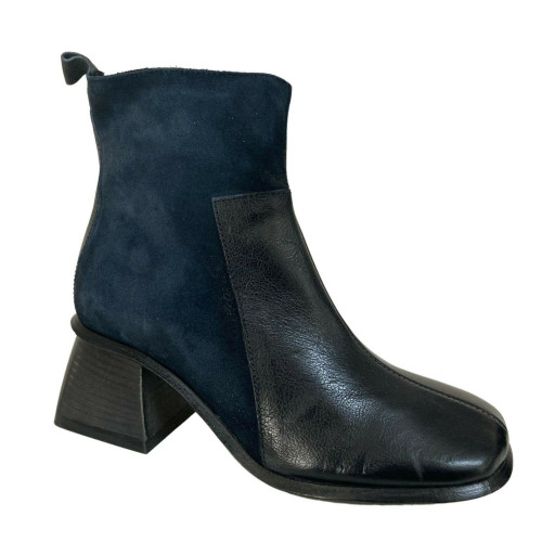 17.25 low boot woman blue side zip bi-material leather / suede art JE05 100% leather MADE IN ITALY