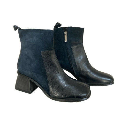 17.25 low boot woman blue side zip bi-material leather / suede art JE05 100% leather MADE IN ITALY