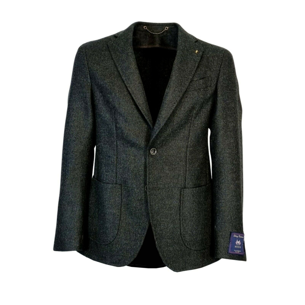 CAESAR Green unlined men's jacket art. 670016 var 48 fabric 100% Shetland wool Abraham Moon MADE IN ENGLAND