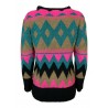 OPEN LAB woman patterned sweater black / camel / fuchsia / lurex teal crewneck art CLOE MADE IN ITALY