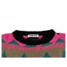 OPEN LAB woman patterned sweater black / camel / fuchsia / lurex teal crewneck art CLOE MADE IN ITALY