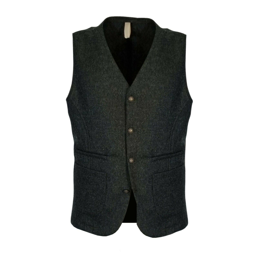 CAESAR Dark green slim fit vest 100% shetland wool Abraham Moon ART. 670016 MADE IN ENGLAND