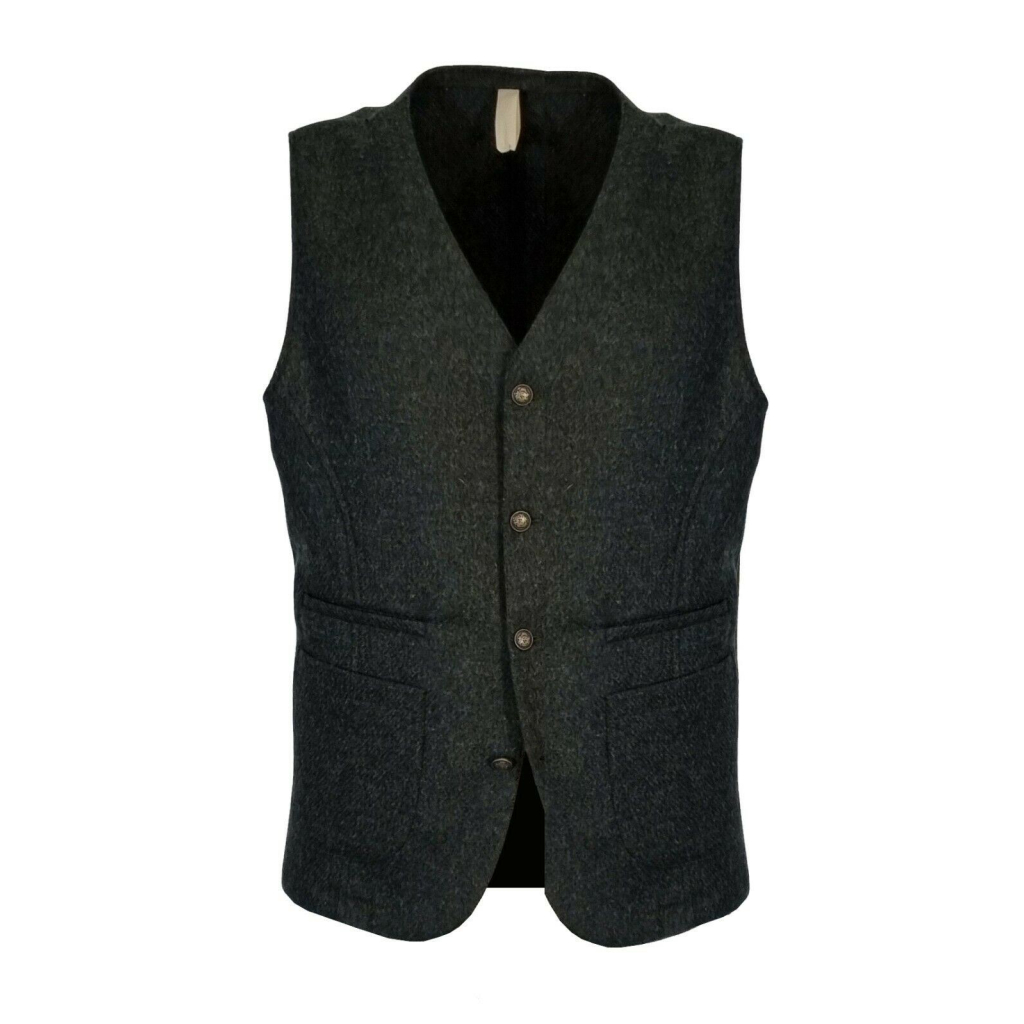 CAESAR Gilet slim fit verde scuro 100% lana shetland Abraham Moon ART. 670016 MADE IN ENGLAND