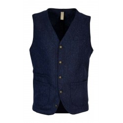 CAESAR Blue herringbone slim fit vest 100% shetland wool Abraham Moon ART. 677002 MADE IN ENGLAND