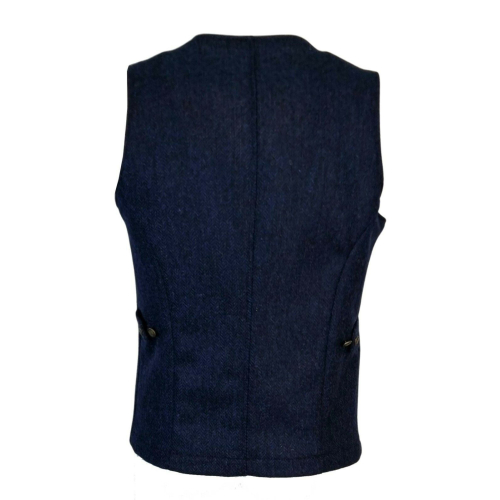 CAESAR Blue herringbone slim fit vest 100% shetland wool Abraham Moon ART. 677002 MADE IN ENGLAND