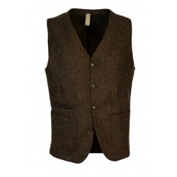 CAESAR Gilet slim spinato marrone 100% lana shetland Abraham Moon ART. 677002  MADE IN ENGLAND