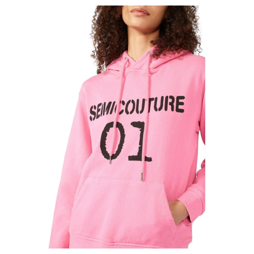 SEMICOUTURE woman sweatshirt garment dyed pink with breaks art Y1WP01 LUCILLE 100% cotton MADE IN ITALY
