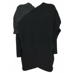 GAIA MARTINO maxi woman wool sweater two-tone English ribs black / anthracite over art GM4 MADE IN ITALY