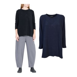 NEIRAMI maxi woman sweater with crewneck slits art T459SB-N / W1 SOFT BASIC MADE IN ITALY