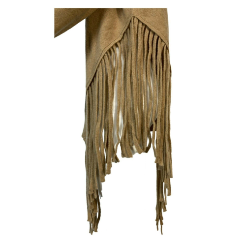 GAIA MARTINO maglia donna cammello girocollo manica lunga con frange art GM42 MADE IN ITALY