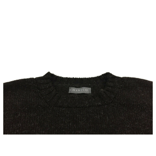 HAWICO Maglia uomo girocollo BURNSIDE  SHETLAND BLACK 100% lana shetland melange MADE IN SCOTLAND