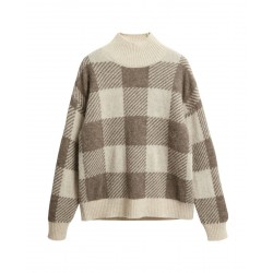 ELVINE man turtleneck sweater ecru / beige squares art 330409 CASSIAN CHECK 35% alpaca 35% wool 30% recycled polyester