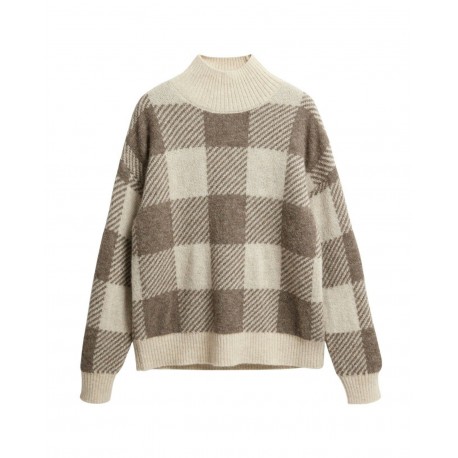 ELVINE man turtleneck sweater ecru / beige squares art 330409 CASSIAN CHECK 35% alpaca 35% wool 30% recycled polyester