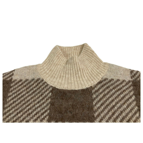 ELVINE man turtleneck sweater ecru / beige squares art 330409 CASSIAN CHECK 35% alpaca 35% wool 30% recycled polyester