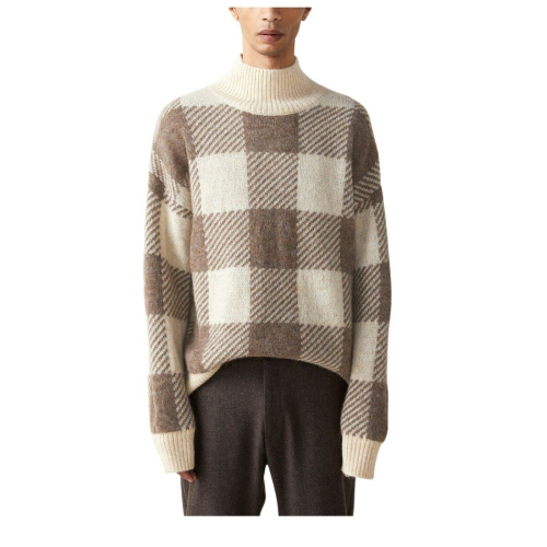 ELVINE man turtleneck sweater ecru / beige squares art 330409 CASSIAN CHECK 35% alpaca 35% wool 30% recycled polyester