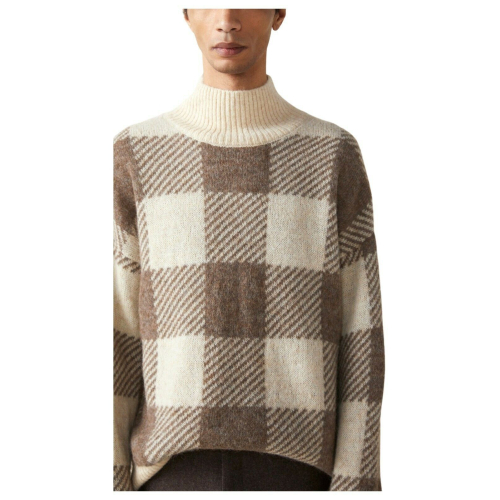 ELVINE man turtleneck sweater ecru / beige squares art 330409 CASSIAN CHECK 35% alpaca 35% wool 30% recycled polyester