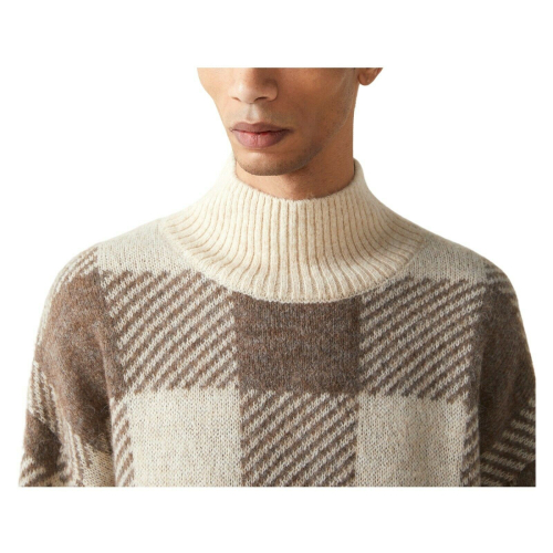 ELVINE man turtleneck sweater ecru / beige squares art 330409 CASSIAN CHECK 35% alpaca 35% wool 30% recycled polyester