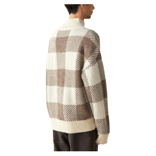 ELVINE man turtleneck sweater ecru / beige squares art 330409 CASSIAN CHECK 35% alpaca 35% wool 30% recycled polyester