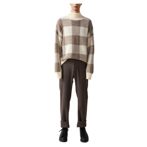 ELVINE man turtleneck sweater ecru / beige squares art 330409 CASSIAN CHECK 35% alpaca 35% wool 30% recycled polyester