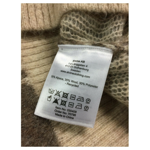 ELVINE man turtleneck sweater ecru / beige squares art 330409 CASSIAN CHECK 35% alpaca 35% wool 30% recycled polyester