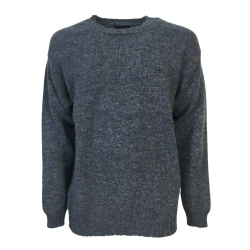 HAWICO Men's crew neck sweater BURNSIDE Blue and Avio 100% shetland wool MADE IN SCOTLAND