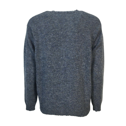 HAWICO Men's crew neck sweater BURNSIDE Blue and Avio 100% shetland wool MADE IN SCOTLAND