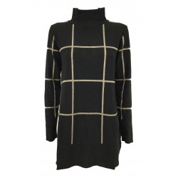 ANNA SERAVALLI maxi woman shirt black gold squares lurex art S1039 MADE IN ITALY