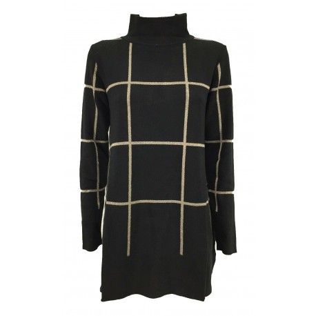 ANNA SERAVALLI maxi woman shirt black gold squares lurex art S1039 MADE IN ITALY