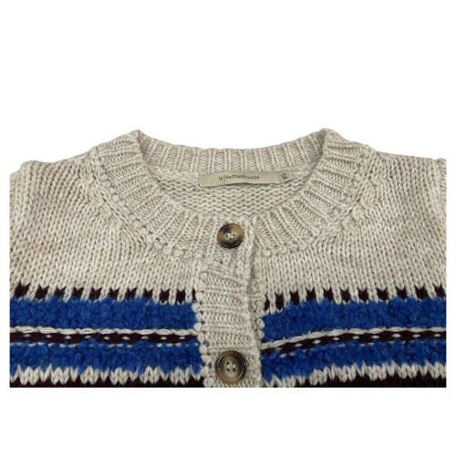 LA FEE MARABOUTEE ecru cardigan with light blue / bluette inserts art FB-GI-CHABADI