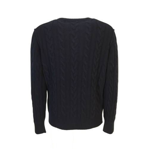 RE_BRANDED maglia uomo girocollo trecce blu art U1WC02 85% cashmere riciclato 15% altre fibre MADE IN ITALY