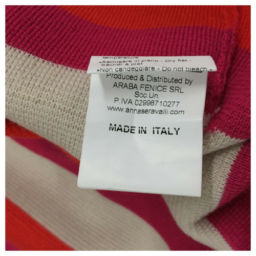 ANNA SERAVALLI woman crewneck sweater fuxia / orange / cream stripes art S1043 MADE IN ITALY