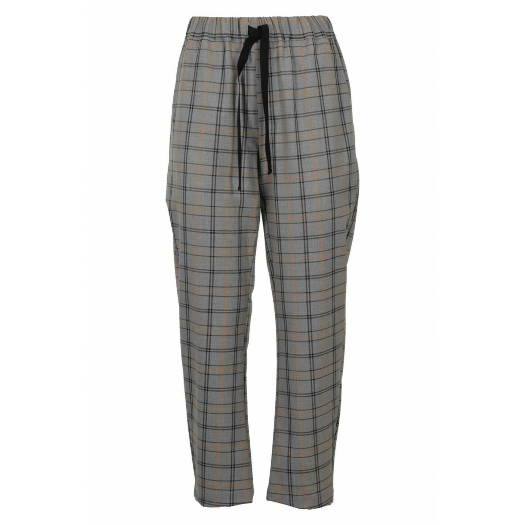 SEMICOUTURE women's gray / camel square patterned trousers Y1WI52 BUDDY MADE IN ITALY SEMICOUTURE women's gray / camel square patterned trousers Y1WI52 BUDDY MADE IN ITALY