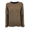 ANNA SERAVALLI women's crewneck sweater blue / camel lines art S1051 MADE IN ITALY