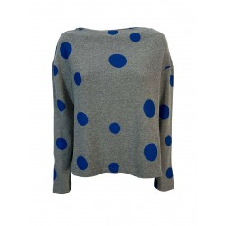 NEIRAMI woman sweater with flared boat neckline gray polka dot bluette art B125BO / N / W1 MADE IN ITALY