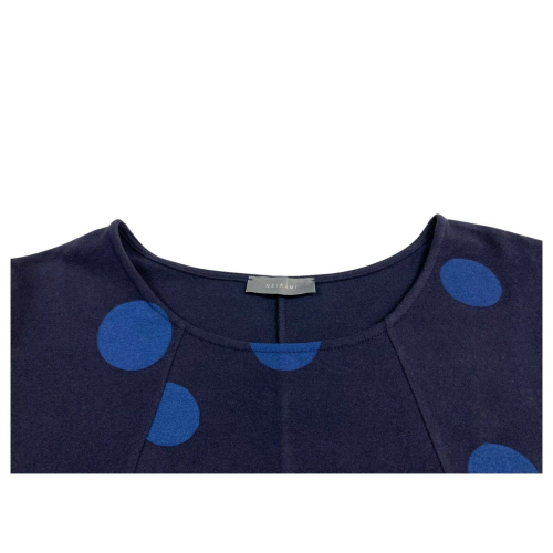 NEIRAMI blue wide trapezium sweater with bluette polka dots art T473BO MADE IN ITALY
