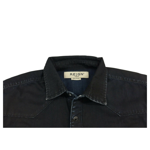 REIGN men's western denim shirt dyed blue light used art 12511615 WALTER ONEGA 100% cotton MADE IN ITALY