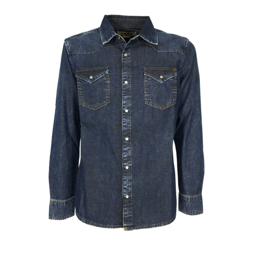 REIGN light used denim western man shirt art 12511616 WALTER ZUGO 100% cotton MADE IN ITALY